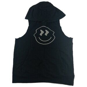 Chaser Women's Smiley Face Sleeveless Hoodie Sweatshirt Size Small Black Terry